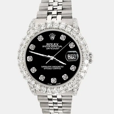 Pre-owned Rolex Custom Black 2.95ct Diamond Stainless Steel Datejust Automatic Women's Wristwatch 31 Mm
