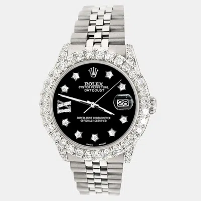 Pre-owned Rolex Custom Black 2.95ct Diamond Stainless Steel Datejust Automatic Women's Wristwatch 31 Mm