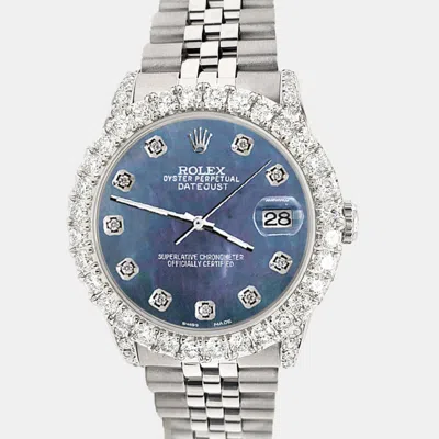 Pre-owned Rolex Custom Black 2.95ct Diamond Stainless Steel Datejust Automatic Women's Wristwatch 31 Mm In Blue