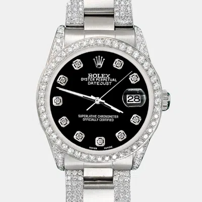 Pre-owned Rolex Custom Black 3.5ct Diamond Stainless Steel Datejust Automatic Women's Wristwatch 31 Mm
