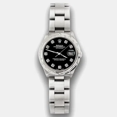 Pre-owned Rolex Custom Black Diamond Stainless Steel Datejust 78240 Automatic Women's Wristwatch 31 Mm