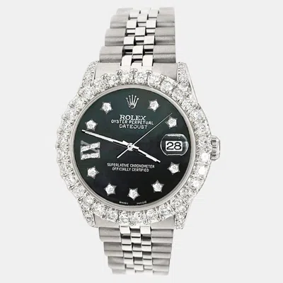 Pre-owned Rolex Custom Black Mop 2.95ct Diamond Stainless Steel Datejust Automatic Women's Wristwatch 31 Mm