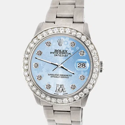 Pre-owned Rolex Custom Blue 1.62ct Diamond Stainless Steel Datejust Automatic Women's Wristwatch 31 Mm