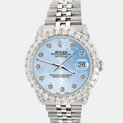 Pre-owned Rolex Custom Blue 2.95ct Diamond Stainless Steel Datejust Automatic Women's Wristwatch 31 Mm