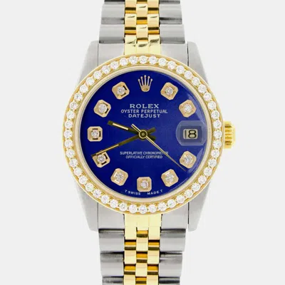 Pre-owned Rolex Custom Blue Diamond 18k Yellow Gold Stainless Steel Datejust Automatic Women's Wristwatch 31mm
