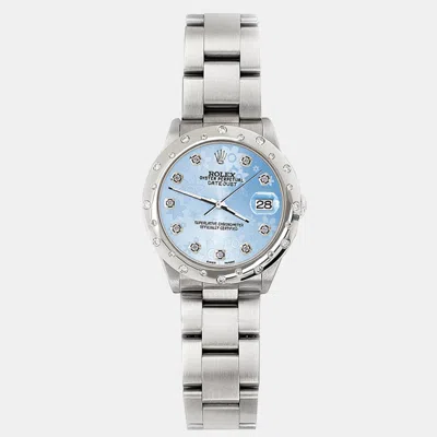 Pre-owned Rolex Custom Blue Diamond Stainless Steel Datejust 78240 Automatic Women's Wristwatch 31 Mm