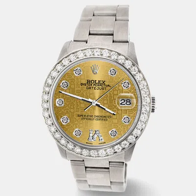 Pre-owned Rolex Custom Champagne 1.62ct Diamond Stainless Steel Datejust Automatic Women's Wristwatch 31 Mm In Gold