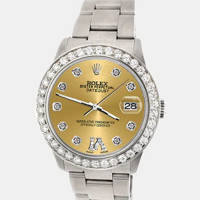 Pre-owned Rolex Custom Champagne 1.62ct Diamond Stainless Steel Datejust Automatic Women's Wristwatch 31 Mm In Gold