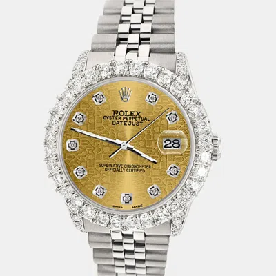 Pre-owned Rolex Custom Champagne 2.95ct Diamond Stainless Steel Datejust Automatic Women's Wristwatch 31 Mm In Gold