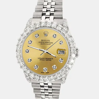 Pre-owned Rolex Custom Champagne 2.95ct Diamond Stainless Steel Datejust Automatic Women's Wristwatch 31 Mm In Gold