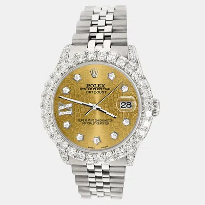 Pre-owned Rolex Custom Champagne 2.95ct Diamond Stainless Steel Datejust Automatic Women's Wristwatch 31 Mm In Gold