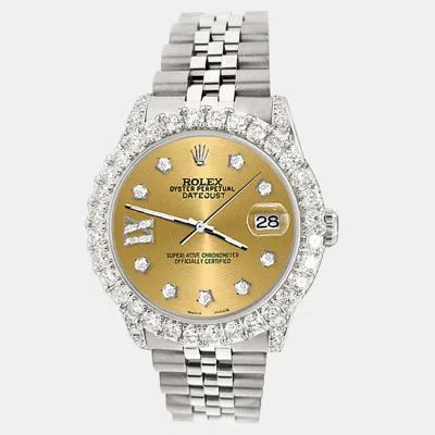 Pre-owned Rolex Custom Champagne 2.95ct Diamond Stainless Steel Datejust Automatic Women's Wristwatch 31 Mm In Gold