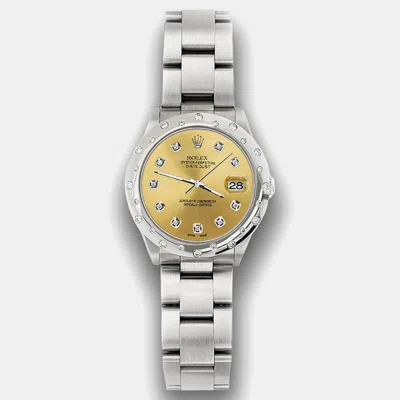 Pre-owned Rolex Custom Champagne Diamond Stainless Steel Datejust 78240 Automatic Women's Wristwatch 31 Mm In Gold