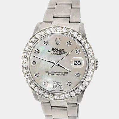 Pre-owned Rolex Custom Champagne Mop 1.62ct Diamond Stainless Steel Datejust Automatic Women's Wristwatch 31 Mm In Gold