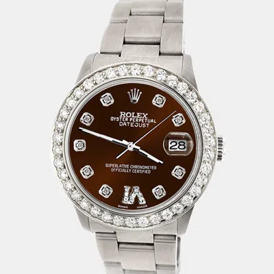 Pre-owned Rolex Custom Chocolate 1.62ct Diamond Stainless Steel Datejust Automatic Women's Wristwatch 31 Mm In Brown