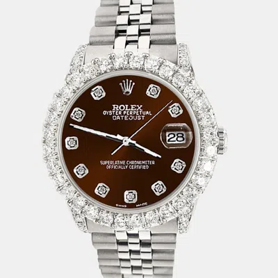 Pre-owned Rolex Custom Chocolate 2.95ct Diamond Stainless Steel Datejust Automatic Women's Wristwatch 31 Mm In Brown
