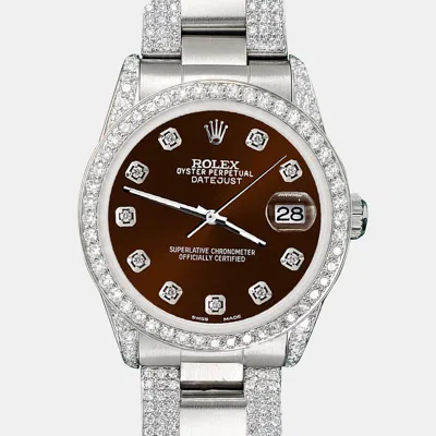 Pre-owned Rolex Custom Chocolate 3.5ct Diamond Stainless Steel Datejust Automatic Women's Wristwatch 31 Mm In Brown