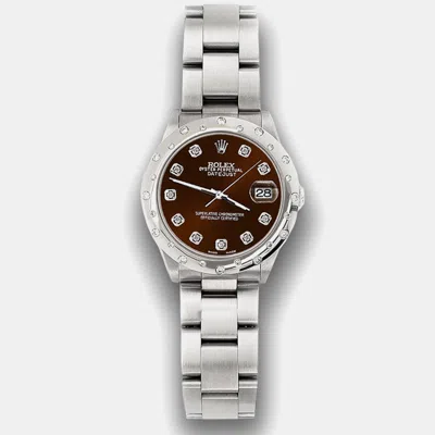 Pre-owned Rolex Custom Chocolate Diamond Stainless Steel Datejust 78240 Automatic Women's Wristwatch 31 Mm In Brown