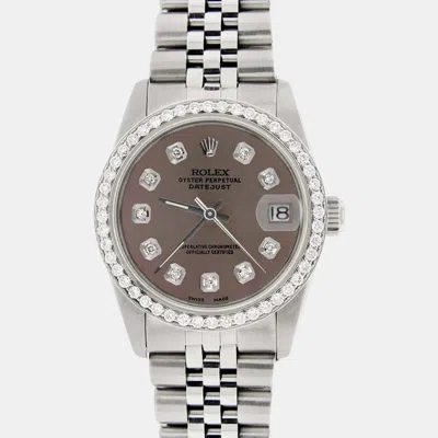 Pre-owned Rolex Custom Chocolate Diamond Stainless Steel Datejust Automatic Women's Wristwatch 31mm