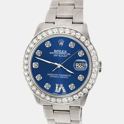 Pre-owned Rolex Custom Cobalt Blue 1.62ct Diamond Stainless Steel Datejust Automatic Women's Wristwatch 31 Mm