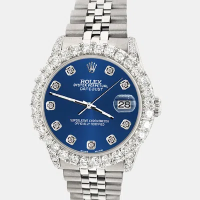 Pre-owned Rolex Custom Cobalt Blue 2.95ct Diamond Stainless Steel Datejust Automatic Women's Wristwatch 31 Mm