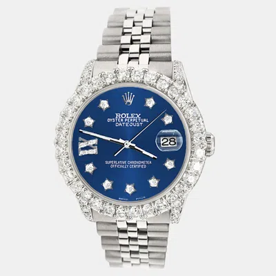 Pre-owned Rolex Custom Cobalt Blue 2.95ct Diamond Stainless Steel Datejust Automatic Women's Wristwatch 31 Mm