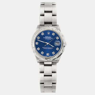 Pre-owned Rolex Custom Cobalt Blue Diamond Stainless Steel Datejust 78240 Automatic Women's Wristwatch 31 Mm