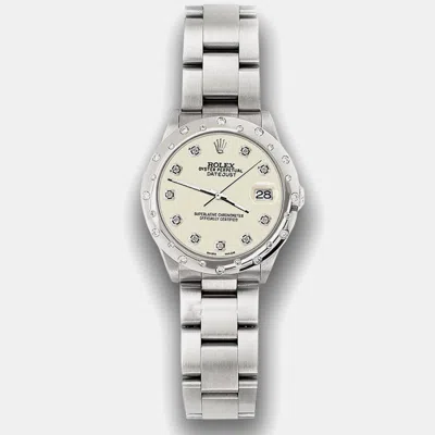 Pre-owned Rolex Custom Diamond Stainless Steel Datejust 78240 Automatic Women's Wristwatch 31 Mm In Beige