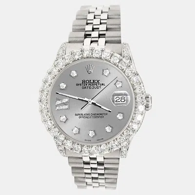 Pre-owned Rolex Custom Grey 2.95ct Diamond Stainless Steel Datejust Automatic Women's Wristwatch 31 Mm