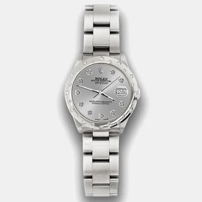 Pre-owned Rolex Custom Grey Diamond Stainless Steel Datejust 78240 Automatic Women's Wristwatch 31 Mm
