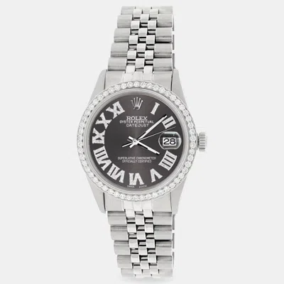 Pre-owned Rolex Custom Grey Diamond Stainless Steel Datejust Automatic Men's Wristwatch 36mm