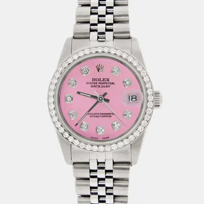 Pre-owned Rolex Custom Hot Pink Diamond Stainless Steel Datejust Automatic Women's Wristwatch 31mm