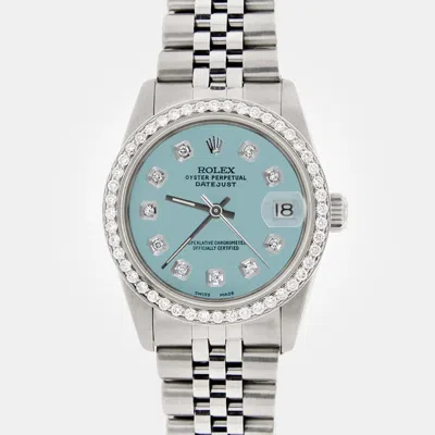 Pre-owned Rolex Custom Ice Blue Diamond Stainless Steel Datejust Automatic Women's Wristwatch 31mm
