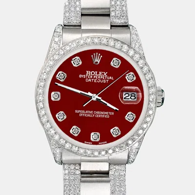 Pre-owned Rolex Custom Imperial Red 3.5ct Diamond Stainless Steel Datejust Automatic Women's Wristwatch 31 Mm