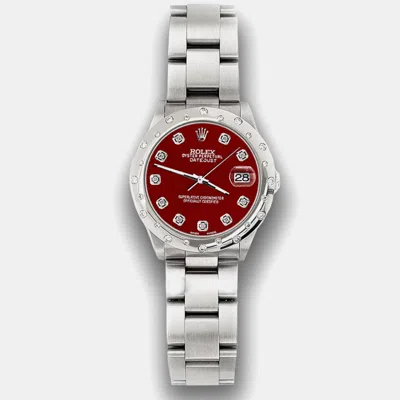 Pre-owned Rolex Custom Imperial Red Diamond Stainless Steel Datejust 78240 Automatic Women's Wristwatch 31 Mm