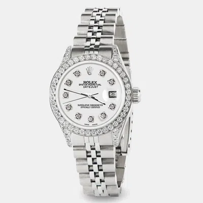 Pre-owned Rolex Custom Ivory Diamond Stainless Steel Datejust Automatic Women's Wristwatch 26mm