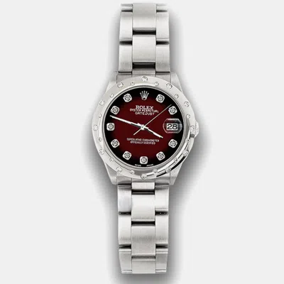 Pre-owned Rolex Custom Maroon Diamond Stainless Steel Datejust 78240 Automatic Women's Wristwatch 31 Mm In Red