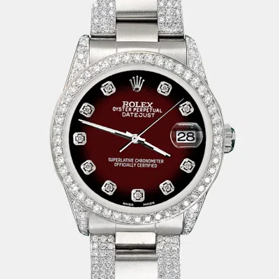 Pre-owned Rolex Custom Maroon Vignette 3.5ct Diamond Stainless Steel Datejust Automatic Women's Wristwatch 31 Mm In Brown