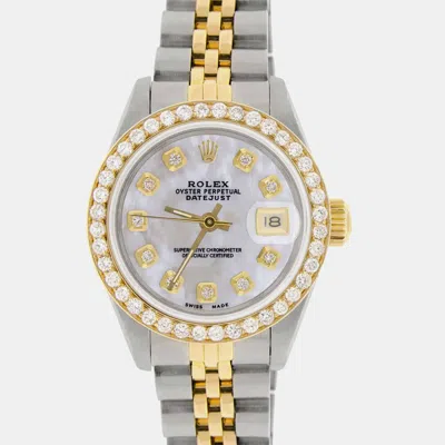 Pre-owned Rolex Custom Mop Diamond 18k Yellow Gold Stainless Steel Datejust Automatic Women's Wristwatch 26mm