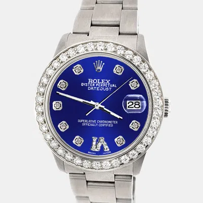 Pre-owned Rolex Custom Navy Blue 1.62ct Diamond Stainless Steel Datejust Automatic Women's Wristwatch 31 Mm