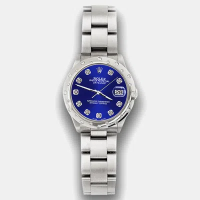 Pre-owned Rolex Custom Navy Blue Diamond Stainless Steel Datejust 78240 Automatic Women's Wristwatch 31 Mm