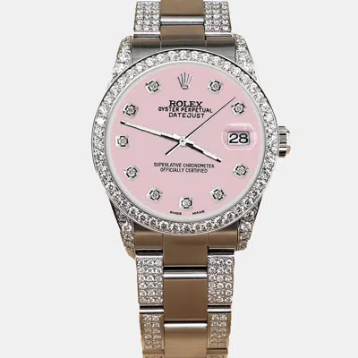 Pre-owned Rolex Custom Orchid Pink 3.5ct Diamond Stainless Steel Datejust Automatic Women's Wristwatch 31 Mm