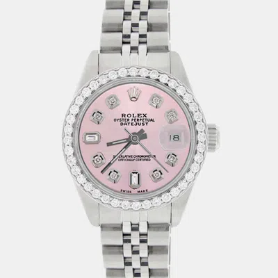 Pre-owned Rolex Custom Orchid Pink Diamond Stainless Steel Datejust Automatic Women's Wristwatch 26mm