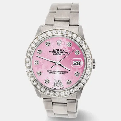 Pre-owned Rolex Custom Pink 1.62ct Diamond Stainless Steel Datejust Automatic Women's Wristwatch 31 Mm