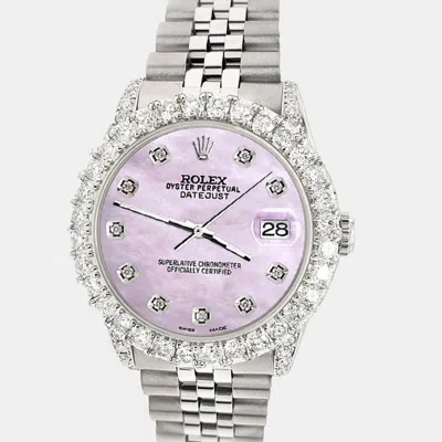 Pre-owned Rolex Custom Pink 2.95ct Diamond Stainless Steel Datejust Automatic Women's Wristwatch 31 Mm