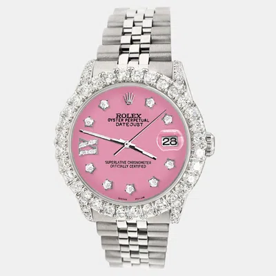 Pre-owned Rolex Custom Pink 2.95ct Diamond Stainless Steel Datejust Automatic Women's Wristwatch 31 Mm