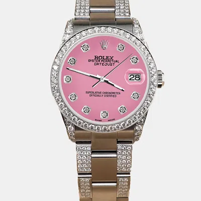 Pre-owned Rolex Custom Pink 3.5ct Diamond Stainless Steel Datejust Automatic Women's Wristwatch 31 Mm