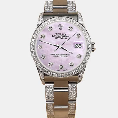 Pre-owned Rolex Custom Pink 3.5ct Diamond Stainless Steel Datejust Automatic Women's Wristwatch 31 Mm