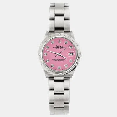 Pre-owned Rolex Custom Pink Diamond Stainless Steel Datejust 78240 Automatic Women's Wristwatch 31 Mm