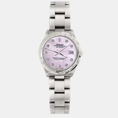 Pre-owned Rolex Custom Pink Diamond Stainless Steel Datejust 78240 Automatic Women's Wristwatch 31 Mm